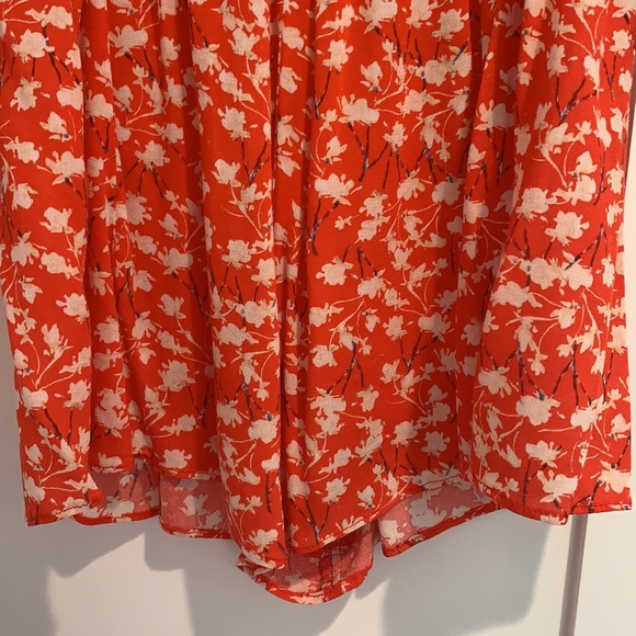 Coral Floral Print Lace Deep V-Neck Romper - Picture 5 of 8